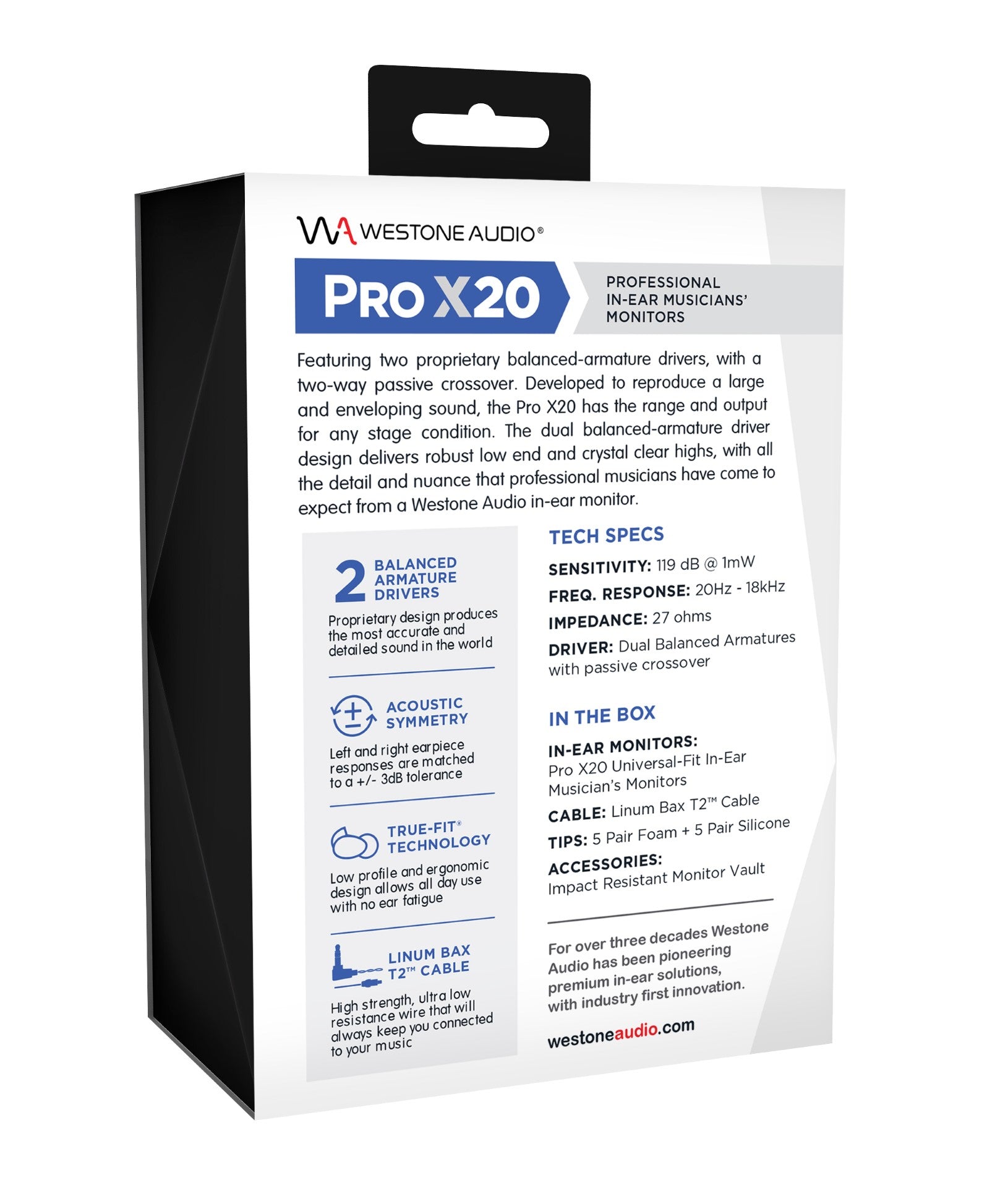 Westone Audio Pro X - Professional IEM Earphones with Linum BaX T2 Detachable Cable