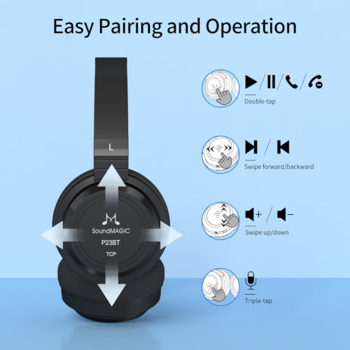 SoundMAGIC P23BT - Portable Wireless Bluetooth Headphones - Black
