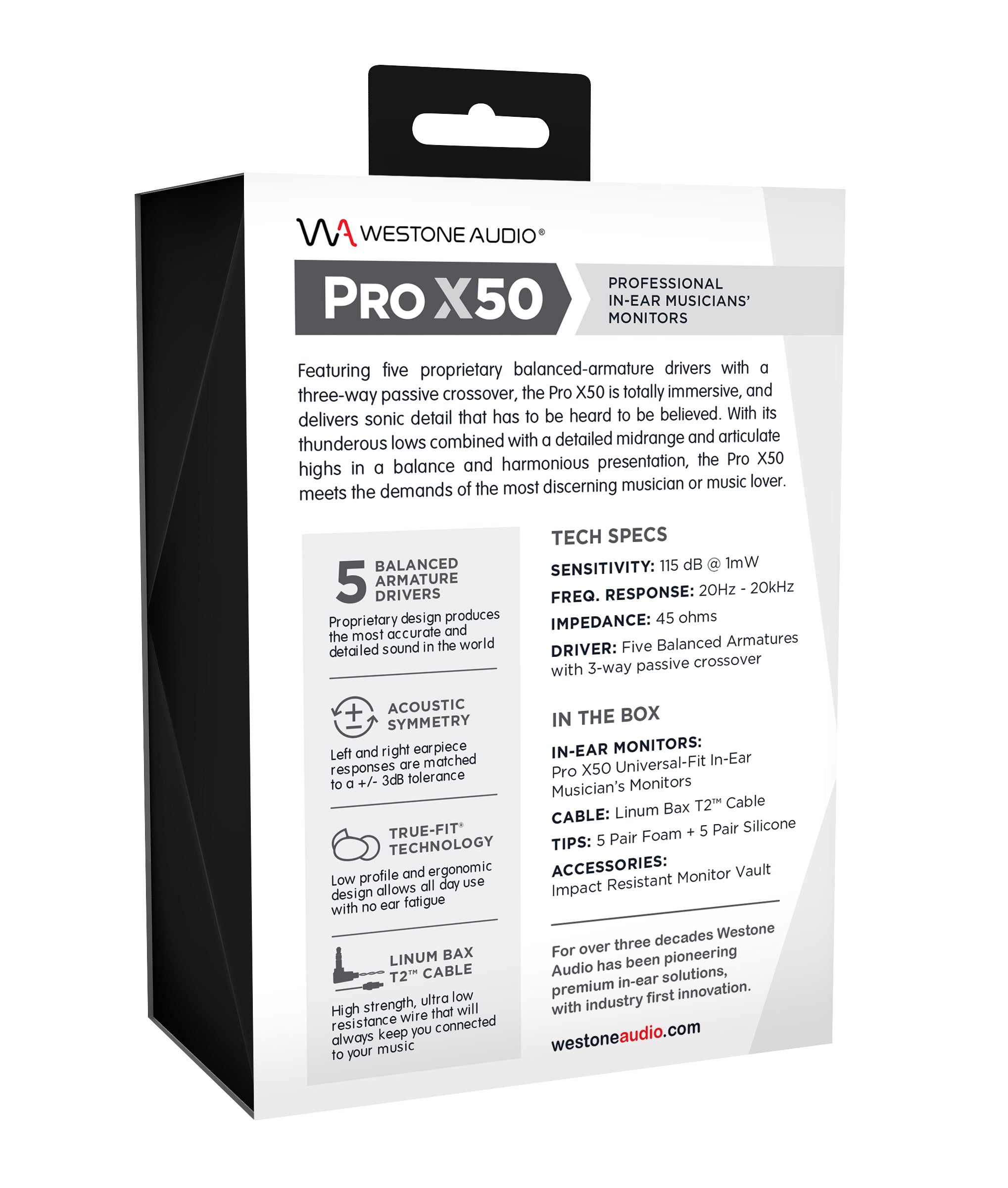 Westone Audio Pro X50 - Professional Five Drivers IEM Earphones with Linum BaX T2 Detachable Cable