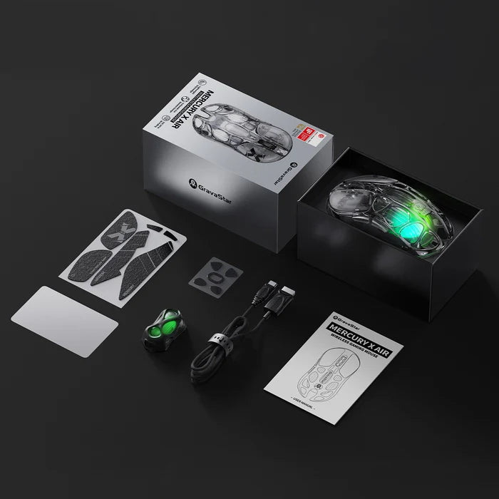 GravaStar Mercury X Air - 8K Wireless Gaming Mouse with 8K Wireless Dongle - Onyx Crystal